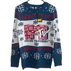 MTV I Want My MTV Christmas Ugly Sweater Snowflake NWT Size Small Unisex